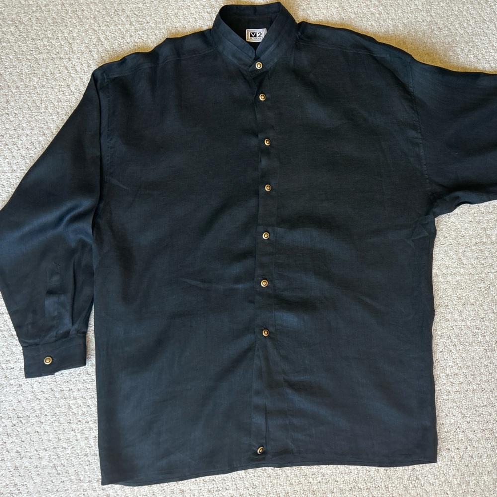 Versace Linen Black Button-Down long sleeve Shirt
